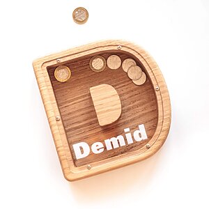 Alternative view of Wooden letter coin bank for boys or girl