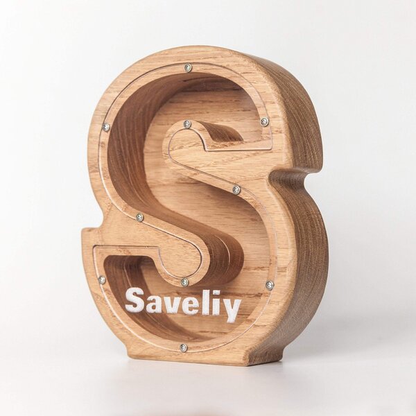 Wooden letter coin bank for boys or girl