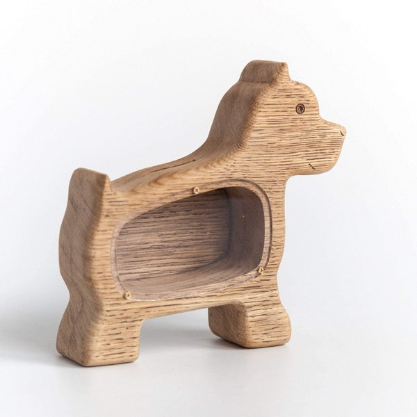 Dog piggy bank wood