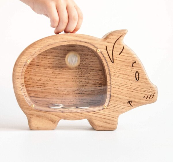 Wooden piggy bank