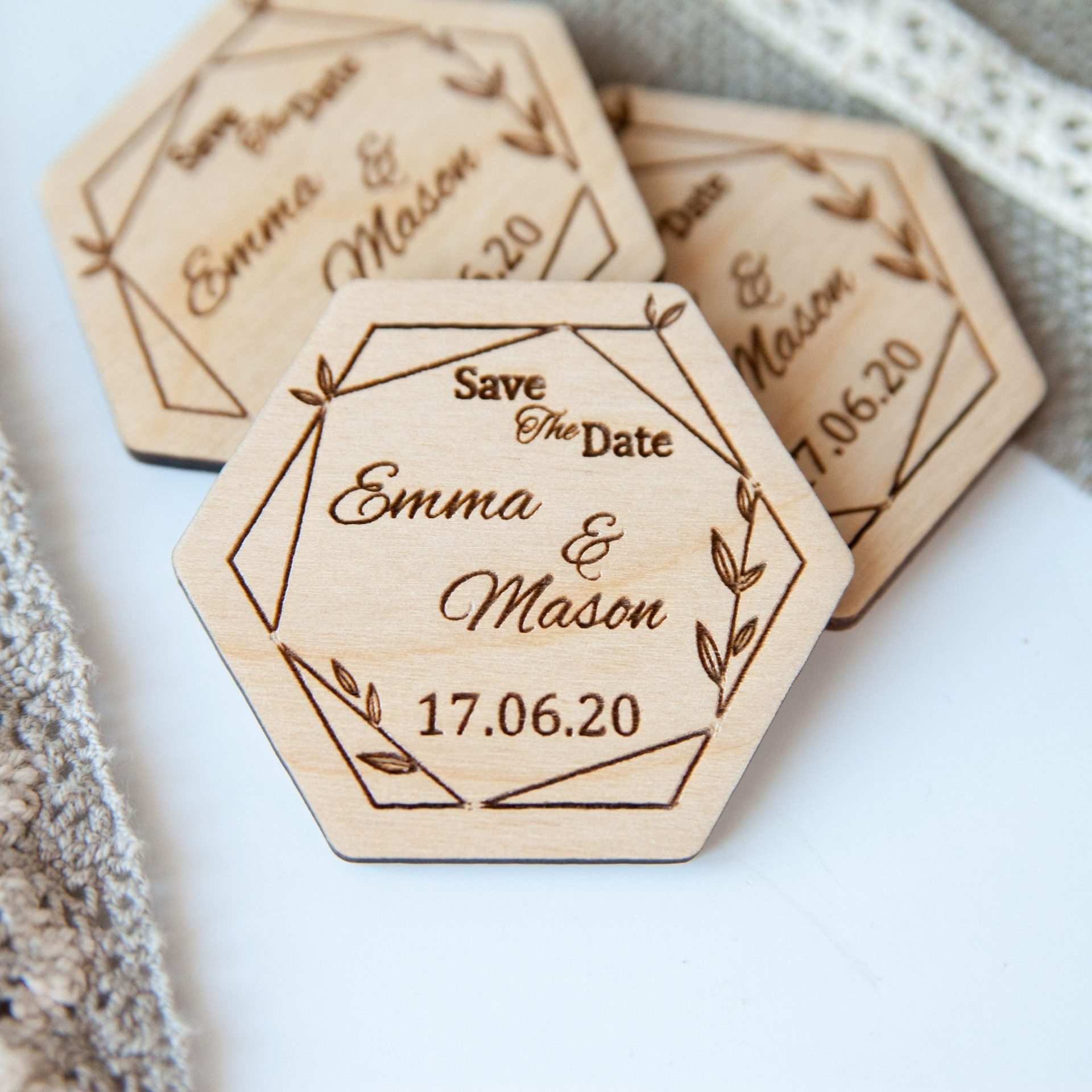 Rustic save the date magnets from DejavuWood