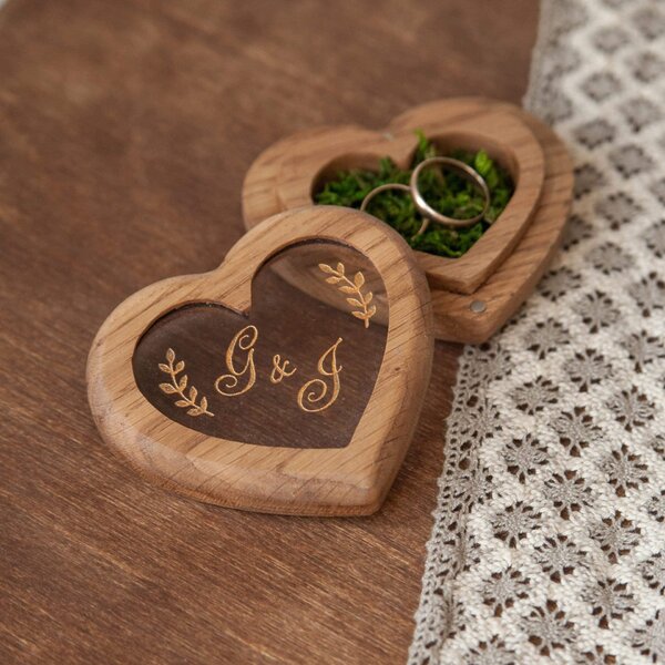 Wooden heart ring box