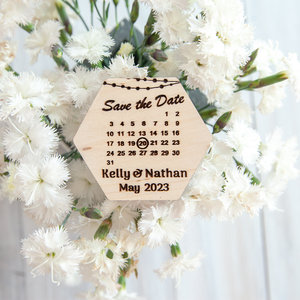 Save the date hexagon wooden magnets
