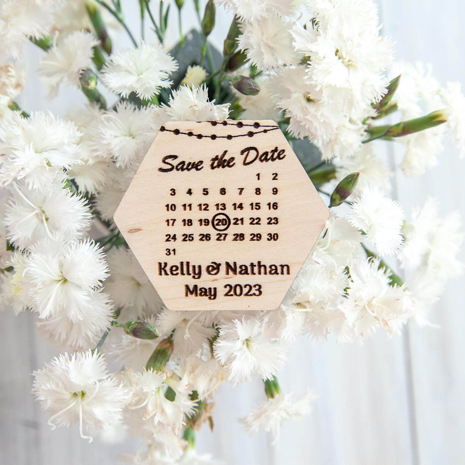 Wood Save the Date Magnets - Hexagon Leaves (Set of 10)