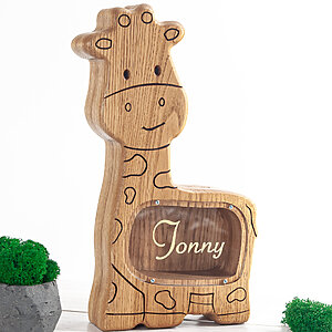 wooden giraffe gifts for two year olds coin bank, piggy bank