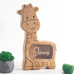 wooden giraffe customised piggy bank outdoor gifts for 5 year old boy