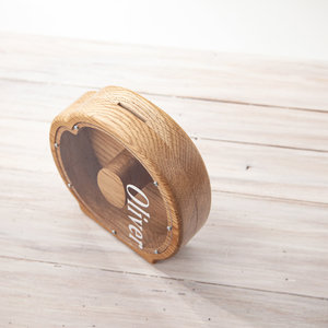 wooden letters piggy bank boy