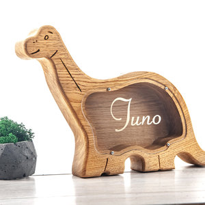 wooden Customized piggy bank, dinosaur money box gifts for two year olds