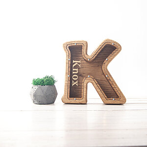 wooden letter K piggy bank baby shower gifts for girl