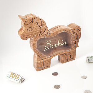 wooden Unicorn Piggy Bank 4 year old birthday gift girl