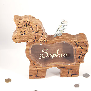 money saving box wooden unicorn