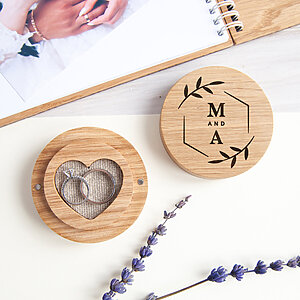 Engraved personalized wooden wedding ring bearer box