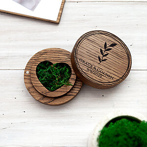 Wedding ring bearer box for ceremony, engagement ring holder, rustic engraved ring box