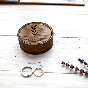 Wooden rings box for wedding Dark with engraved double