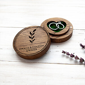 Dark alternative wedding wooden engraved ring bearer pillow with neodime magnets