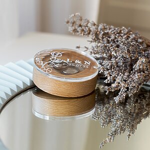 Wooden Wedding Ring Box with Plexiglass and Engraved Initials and Date