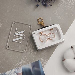 White Dog ring bearer box with acrylic lid and initials