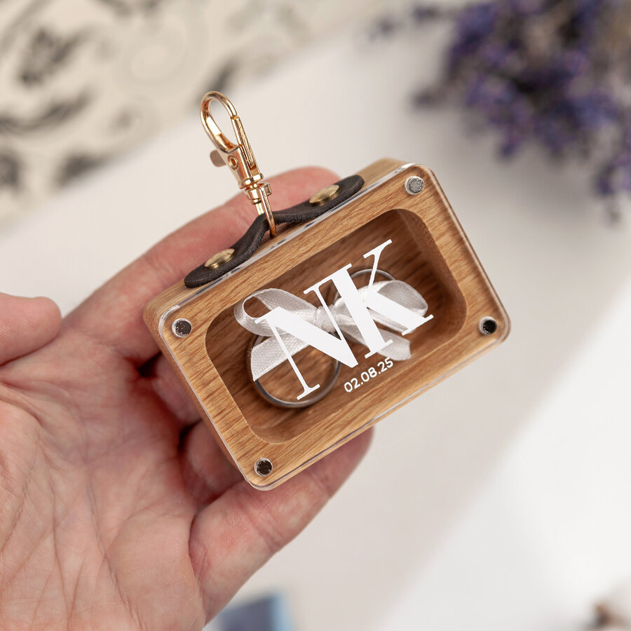 Oak wood ring box for dog ring bearer