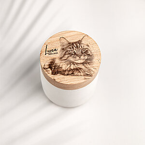 personalized cat cremation urn with wooden lid