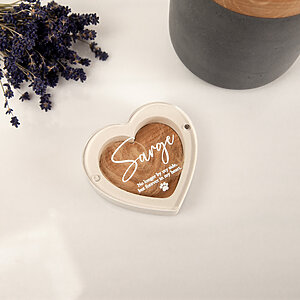 Heart-shaped pet hair memorial box with Sarge name and 